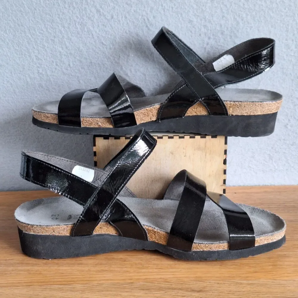 Naot Kayla Sandals Women 12 Black Patent Leather Slingback Strappy EU 43